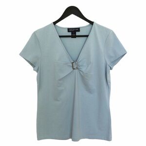 JONES NEW YORK Baby Blue short sleeve tee Silver buckle neck accent blouse L